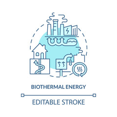 Biothermal energy turquoise blue concept icon. Organic materials energy abstract idea thin line illustration. Isolated outline drawing. Editable stroke. Roboto-Medium, Myriad Pro-Bold fonts used