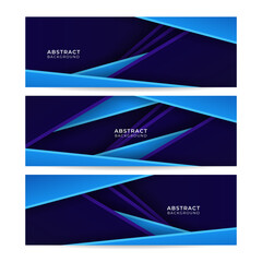 Fototapeta premium Set of modern 3D abstract gradient dark navy blue banner background. Blue abstract technology banner templates for the web, social media, banner, cover, flyer, card, poster, wallpaper, texture