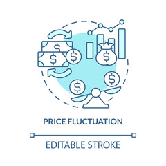 Price fluctuation turquoise blue concept icon. International stock prices abstract idea thin line illustration. Isolated outline drawing. Editable stroke. Roboto-Medium, Myriad Pro-Bold fonts used