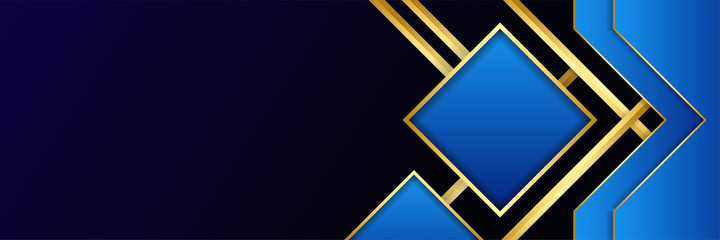 Modern blue and gold banner background with squares