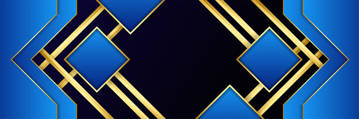 Modern blue and gold banner background with squares