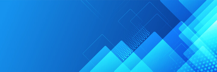 Modern blue technology background banner with square, line, and halftone