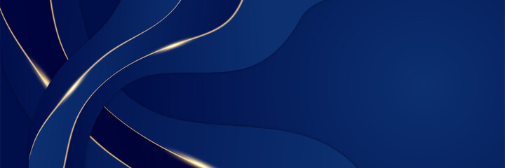 Abstract wavy luxury dark blue and gold background. Illustration vector
