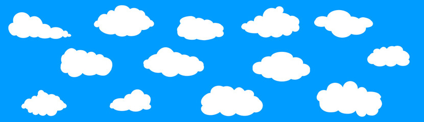 Clouds set isolated on blue background. Collection of clouds for web site, poster, placard and wallpaper. Creative modern concept. Clouds vector illustration