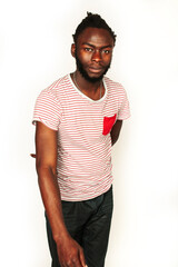 young handsome african american man gesturing emotional posing isolated on white background stylish hipster. youth concept