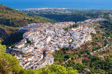 Fototapeta premium Beautiful arial view on famous white spanish village Frigiliana, Andalusia, Spain