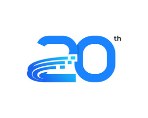 20th anniversary logo with futuristic style. Design for celebration or event