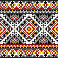 Ukrainian Hutsul Pysanky vector seamless pattern - traditional Easter eggs repetitive design styled as the folk art backgrounds from Ukraine

