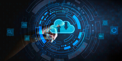 Businessman working through laptop showing online business data in income data format for business technology analysis. cloud business development concept
