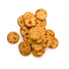 pile of spicy biscuits, crispy and crunchy crackers, tea time snack isolated on white background