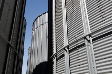 Fototapeta na wymiar Stainless steel grain silos. Agriculture.