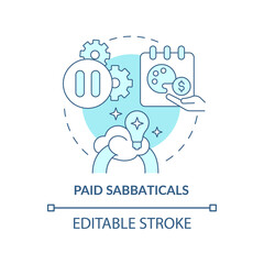 Compensated sabbaticals concept icon. Employee self realization vacation abstract idea thin line illustration. Isolated outline drawing. Editable stroke. Roboto-Medium, Myriad Pro-Bold fonts used