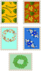 Fototapeta na wymiar vector illustration, multicolored postage stamps