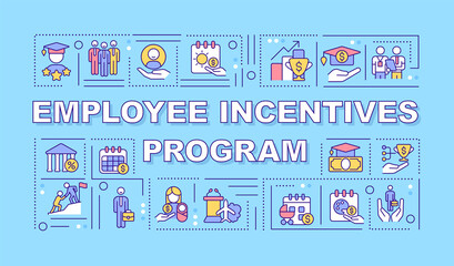 Fototapeta na wymiar Employee incentives program word concepts banner. Infographics with linear icons on turquoise background. Isolated typography. Vector outline color illustration with text. Arial-Black font used