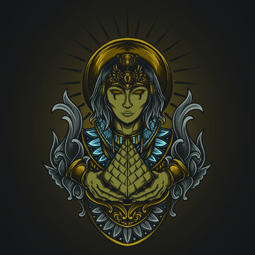 artwork illustration and t shirt design egyptian goddess engraving ornament