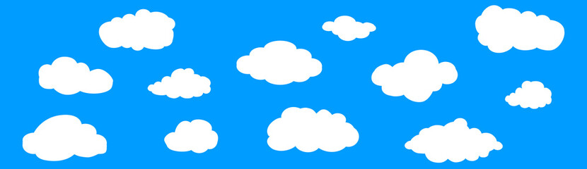 Clouds set isolated on blue background. Collection of clouds for web site, poster, placard and wallpaper. Creative modern concept. Clouds vector illustration