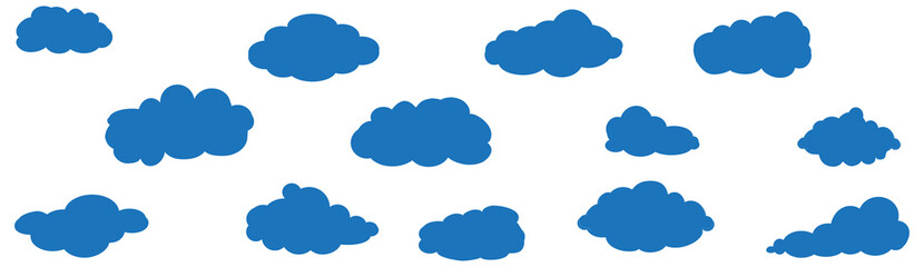 Clouds set isolated on blue background. Collection of clouds for web site, poster, placard and wallpaper. Creative modern concept. Clouds vector illustration