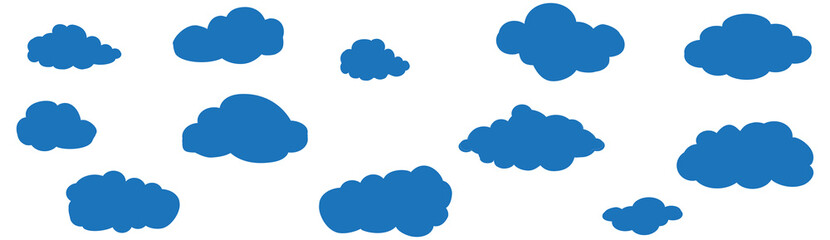 Clouds set isolated on blue background. Collection of clouds for web site, poster, placard and wallpaper. Creative modern concept. Clouds vector illustration