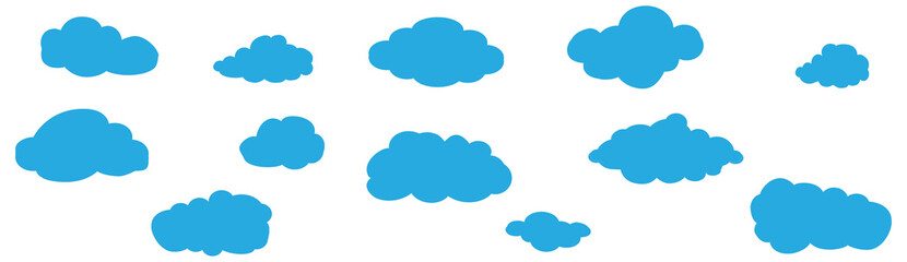 Clouds set isolated on blue background. Collection of clouds for web site, poster, placard and wallpaper. Creative modern concept. Clouds vector illustration