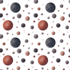 Digital drawing of the planet. Seamless pattern with round elements. Illustration of space in gray-brown tones.