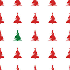 Christmas seamless pattern. Decorative fir tree on white background. Holiday decoration, festive design, greeting card, print for wrapping paper.