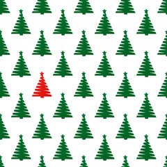 Decorative fir tree on white background. Christmas ornament seamless pattern, festive print, holiday greeting card design.