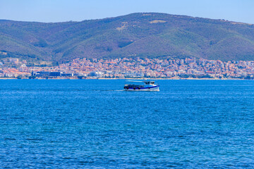 Obraz premium Pleasure boat sailing on the Black sea in Nessebar, Bulgaria