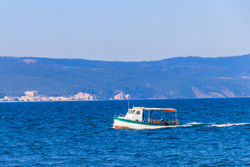 Pleasure boat sailing on the Black sea in Nessebar, Bulgaria
