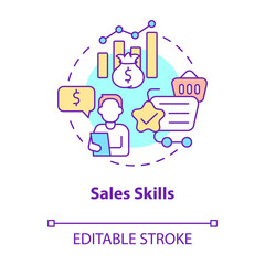 Sales skills concept icon. Distribution business profit. Sales management strategy achievement abstract idea thin line illustration. Vector isolated outline color drawing. Editable stroke