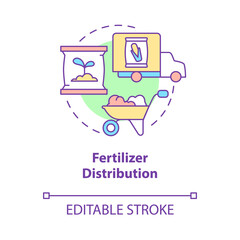 Fertilizer distribution concept icon. Agribusiness development supplies. Market of farmers products abstract idea thin line illustration. Vector isolated outline color drawing. Editable stroke