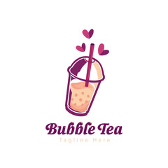 Bubble Drink Logo With Love Heart Cute Illustration