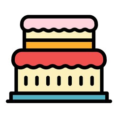 Bakery cake icon. Outline bakery cake vector icon color flat isolated