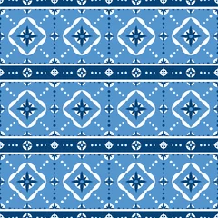 Foto auf Acrylglas Spanish tile pattern seamless vector with border star ornaments. Portuguese azulejo, mexican talavera, italian majolica. Tiled background for kitchen wall or bathroom floor ceramic. © irinelle