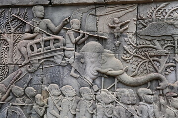 A surviving fresco of the ancient temple complex of Angkor Wat.