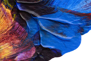 blue purple red yellow abstract acrylic painting color texture on white paper background by using...