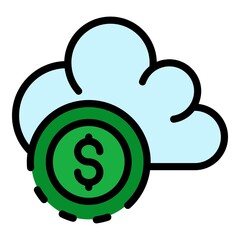 Money cloud coin icon. Outline money cloud coin vector icon color flat isolated