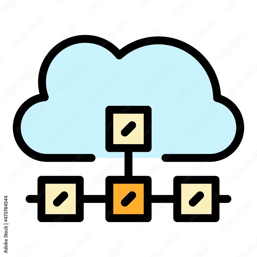 Poster network data cloud icon. outline network data cloud vector icon color flat isolated