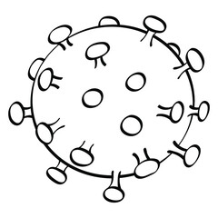 Vector sketch of covid-19 isolated on white background. Hand drawn virus icon. Doodle medical illustration.