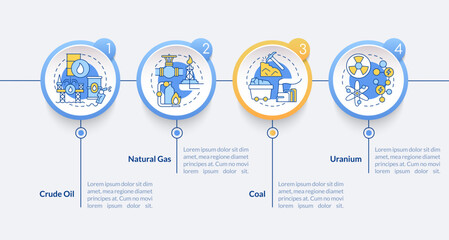 Types of nonrenewable energy sources infographic template. Power limits. Data visualization with 4 steps. Process timeline info chart. Workflow layout with line icons. Lato-Bold, Regular fonts used