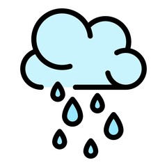 Rainy cloud icon. Outline rainy cloud vector icon color flat isolated
