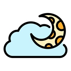 Sky cloud moon icon. Outline sky cloud moon vector icon color flat isolated