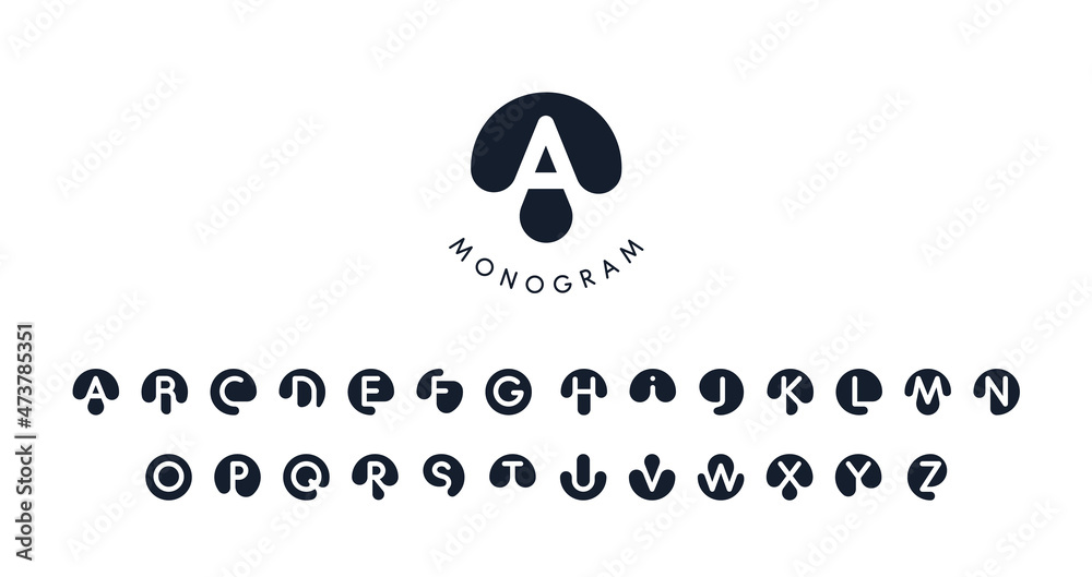 Poster black logo with cut out silhouette of letters, round monogram set for business and branding. modern 