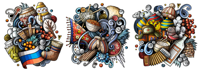 Brazil cartoon vector doodle designs set. - obrazy, fototapety, plakaty