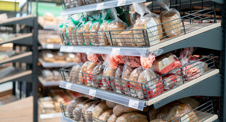 fresh bread on the shelf in the food and grocery store