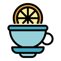 Lemon tea cup icon. Outline lemon tea cup vector icon color flat isolated