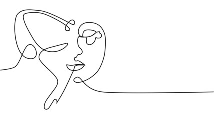 abstract face with butterfly one line drawing. Portret minimalistic style
