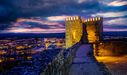 Looking over Castelo Branco city at night from the castle viewing platform
