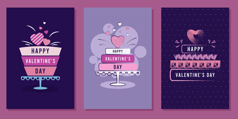 Set of holiday cards for Valentine's Day. Vector illustration.