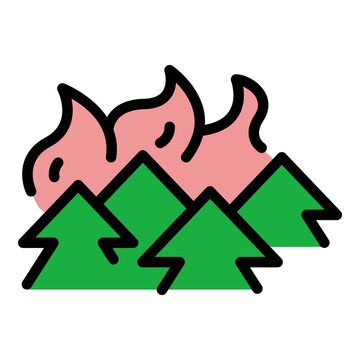 Forest in fire icon. Outline forest in fire vector icon thin line color flat on white