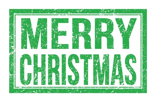 MERRY CHRISTMAS, words on green rectangle stamp sign